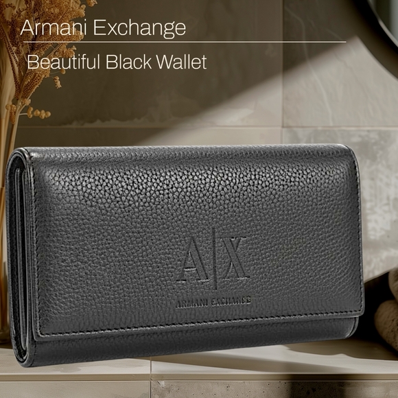 Armani Exchange Beautiful Black Pebbled Leather Wallet - Picture 1 of 10